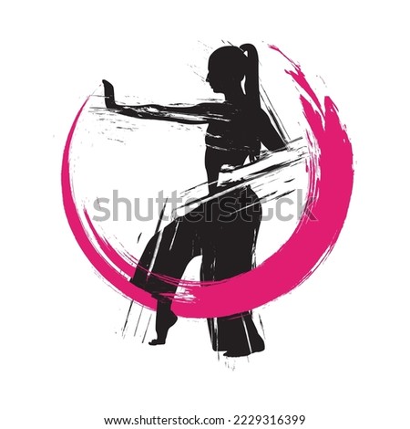 Martial arts silhouette with grunge brush. suitable for self-defense activity logo