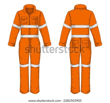 Front and back view of orange workwear template. Men's Coverall, wearpack vector illustration