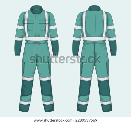 Green work jumpsuit mockup front and back view