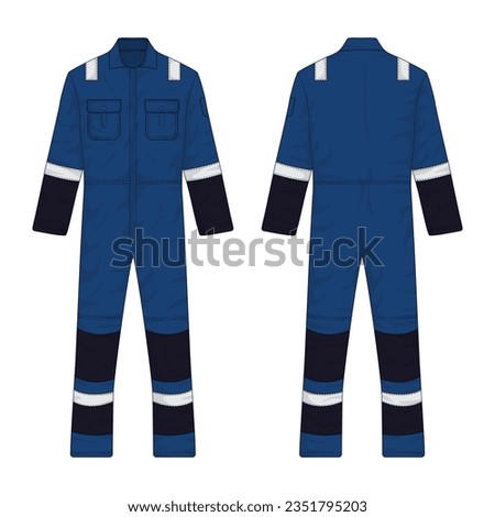 blue workwear mockup front and back view. vector illustration