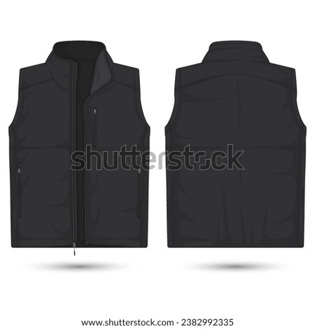 Black vest jacket template front and back view. Vector illustration