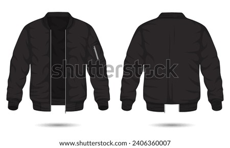 Black men's bomber jacket mockup front and back view