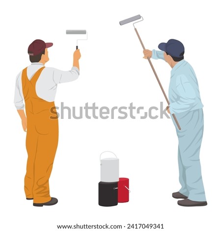 Flat design of painting worker. Construction workers. Painter worker. Vector illustration