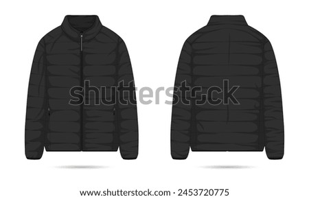 Warm jacket mockup. Puffer jacket template front and back view