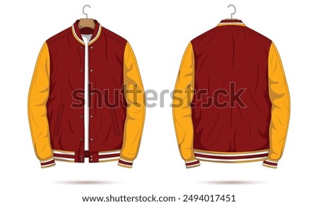 Varsity jacket mockup, bomber jacket, baseball jacket. Vector illustration