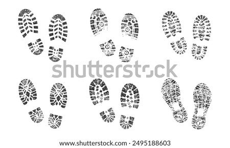 Collection of different abstract black grunge shoe prints