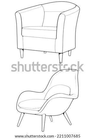 Set off sofa or couch line art illustrator. Outline furniture for living room. Vector illustration.
