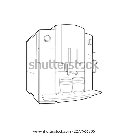 Coffee maker outline drawing vector, Coffee maker drawn in a sketch style, black line Coffee maker practice template outline, vector Illustration.
