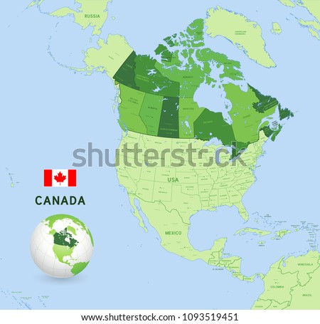 Vector illustration of Canada Administrative Map in Shades of Green