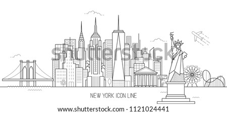 New York skyline vector illustration in line art style