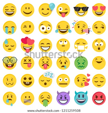 Big Set of 36 high quality vector cartoonish emoticons, in flat design style