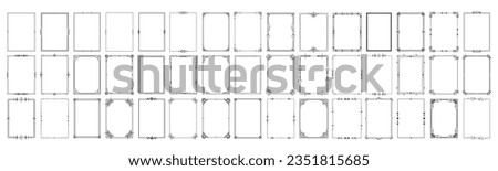 Set of line frames with single or double stroke. Easily editable vector edges with editable line thickness. Collection of vertical blank templates to decorate text. Greeting or wedding frames