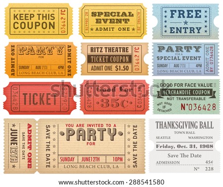 Collection of High detail Vintage grunge Tickets and Coupons vector illustrations