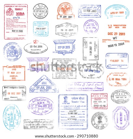 A high quality collection of vector passport stamps.