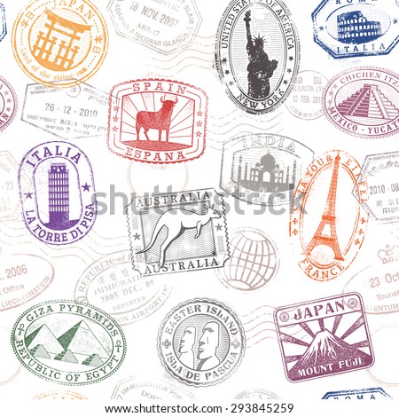 Grunge hi quality vector seamless texture pattern with monuments ad famous landmarks from all over the world