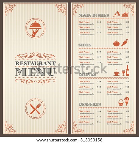 A Classic Restaurant Menu Template with nice Icons in an Elegant Style