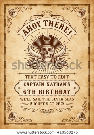 Vintage Looking Invite Template for a Party or Event with Death or Pirate Theme