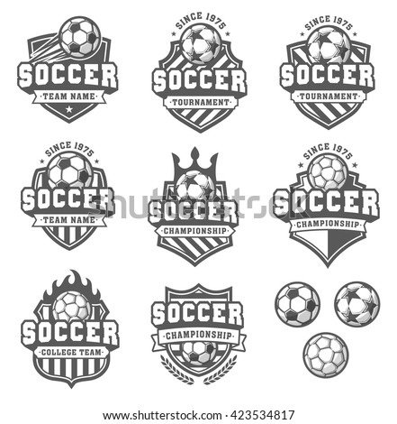 Collection Of Eight Greyscale Vector Football Or Soccer Logo And ...