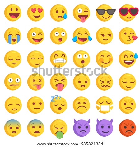 Big Set of 36 high quality vector cartoonish emoticons, in rough hand-drawn design style