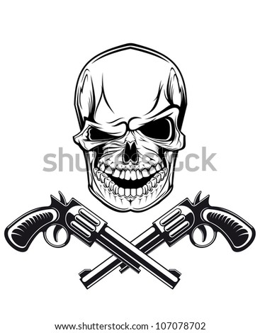 Smiling Skull With Revolvers For Tattoo Design. Jpeg Version Also ...