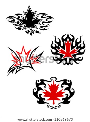 Maple leaf mascots in tattoo style for design, such a logo. Jpeg version also available in gallery