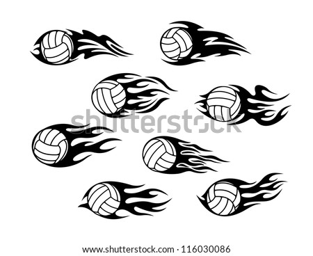 Set Of Volleyball Sports Tattoos With Tribal Flames, Such A Logo ...