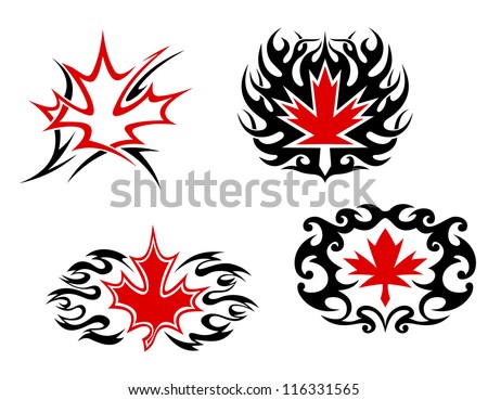 Maple leaf mascots and symbols for tattoo design, such a logo template. Jpeg version also available in gallery