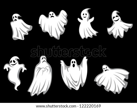 Set of ghosts for halloween holiday design isolated on background, such a logo template. Jpeg version also available in gallery