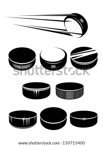 Ice hockey pucks set isolated on white background for sports design or idea of logo. Jpeg version also available in gallery
