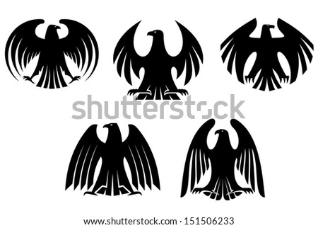 Black heraldic eagles for tattoo and heraldry design or idea of logo. Jpeg version also available in gallery