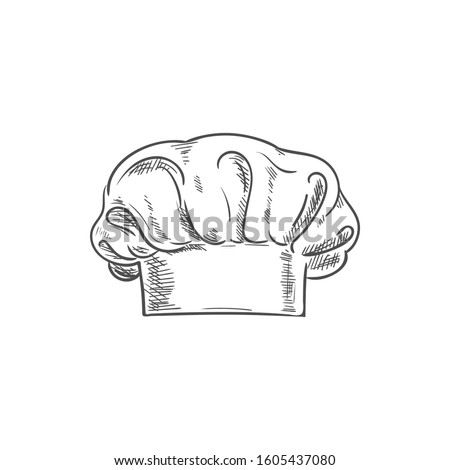 White chef cook hat isolated hand drawn sketch. Vector baker or cooker cap, kitchener headdress Foto stock © 