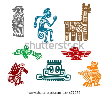 Aztec and maya ancient drawing art isolated on white background