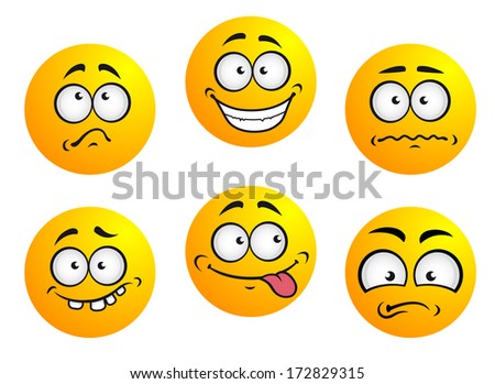 Set Of Six Emoticons Showing Facial Expression Depicting Happiness ...