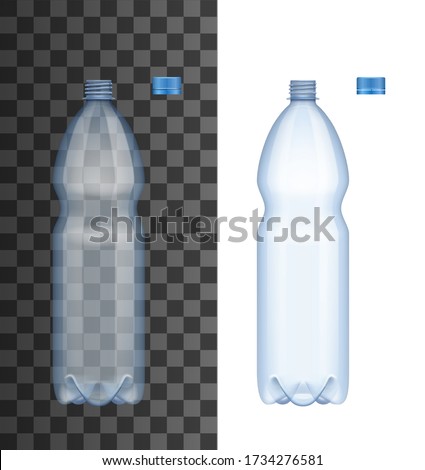 Realistic plastic water bottle with open cap, isolated 3d vector mockup. Empty package container with lid for water drink, aqua, soda drink or another liquid product and beverage