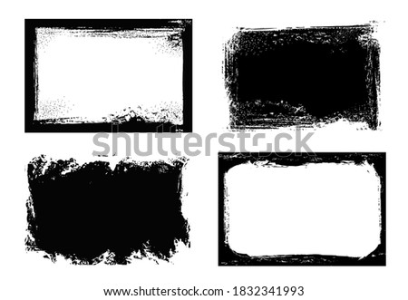 Grunge frames isolated vector black rectangular borders with rough scratched edges. Grungy vintage old texture, dirty spatter vignettes, retro design elements or photo frames on white background set
