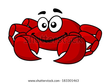 Fun Smiling Red Cartoon Marine Crab With Big Front Claws For Seafood ...