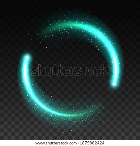 Light circle sparkles, round ring or glow frame vector, shine effect of green blue or turquoise. Light circle glow isolated on transparent background, shiny neon flare and glossy translucent ring