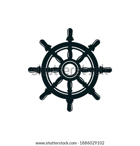 Retro handwheel isolated navigation symbol. Vector steering wheel with handles, control shipwheel