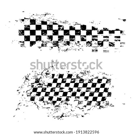 Race flag grunge pattern, vector checkered monochrome sport racing flag texture isolated on white background. Symbol for motocross sports tournament, car rally competition, checker design element
