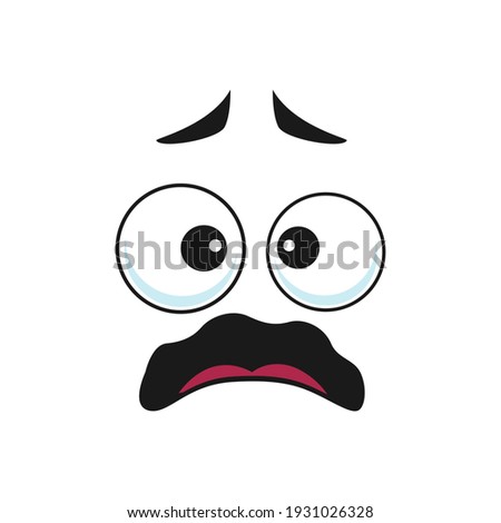 Emoji with shocked facial expression isolated icon. Vector worried, unsure or amazed emoticon with open mouth and big eyes. Scared surprised face, afraid or horrified emoji, panic and horror