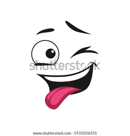 Winking face showing tongue as teasing isolated emoticon blinking eye. Vector naughty cheerful emoji in good mood, positive facial expression, ok gesture. Cartoon winking face, happy emoji