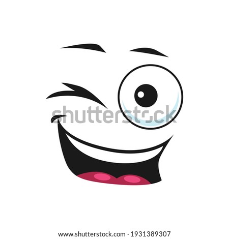 Emoticon ok gesture winking blinking eye isolated icon. Vector naughty cheerful emoji in good mood, positive facial expression, closed eye. Cute cartoon winking face, happy emoji with toothy mouth