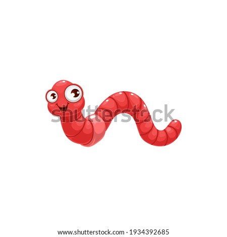 Cartoon earthworm vector icon, funny insect with cute face and big eyes, earth worm mascot. Kids design element, wild nature creature isolated on white background