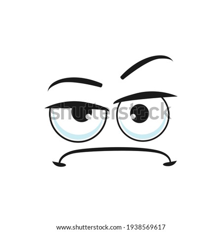 Upset emoticon with sad face expression isolated icon. Vector unhappy suspicious emoji, with offended sorrow head. Bored irritated face with big eyes, slightly closed eye. Depressed character