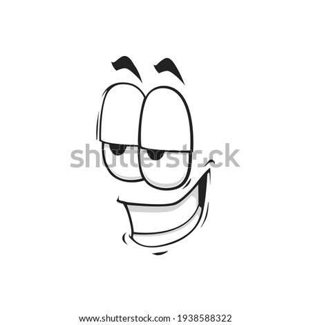 Cartoon face isolated vector icon, ogle facial expression with wide lustful smile. Funny character flirting, positive emotion, comic face with toothy smiling mouth and half open eyes Imagine de stoc © 