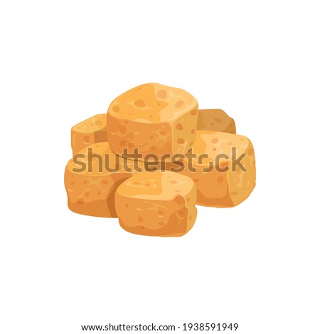 Tofu cheese fried cubes isolated realistic icon. Vector vegetarian product of soybeans, soya meat pices. Bean curd food of coagulating soy milk, solid blocks of silken, soft, firm or extra firm tofu Photo stock © 