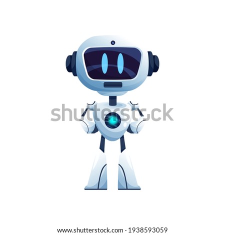 Robot modern technologies android drone isolated realistic futuristic automation. Vector robot computer with digital glowing eyes, cyberspace machine, bionic humanoid robot with ai intelligence