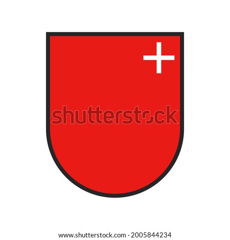 Switzerland, Swiss state canton flag or crest and Schwyz city vector coat of arms. Swiss canton or Schweiz kanton heraldic shield sign, red flag with white cross Stockfoto © 