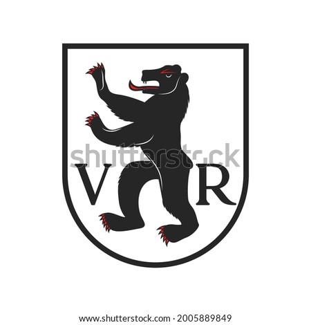 Canton of Switzerland, Swiss emblem or coat of arms of Appenzell Ausserrhoden region, vector. Swiss canton symbol of Appenzell Outer Rhodes with bear on shield, Switzerland Confederation sign