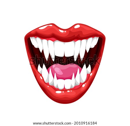 Vampire jaws, mouth and teeth, scary clown monster or smile fangs, vector flat cartoon icon. Scary Halloween face of monster, horror smile mask of vampire Dracula teeth and jaws, devil or joker grim